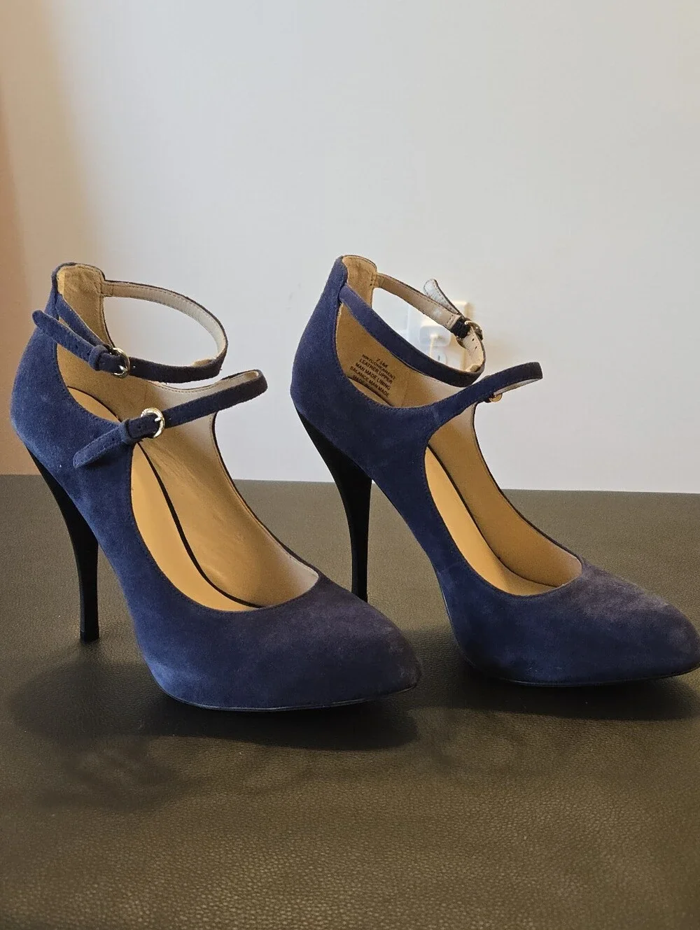 Nine West Blue Suede Ankle Strap Mary Jane Platform Pump Heel Size 7.5M
